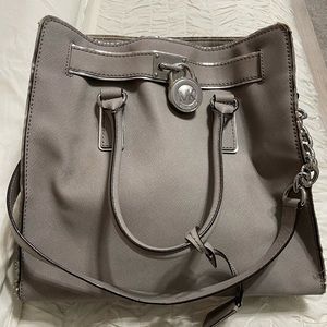 Large Michael Kors leather gray tote handbag